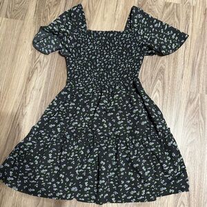 SHEIN Black Floral Smocked Dress